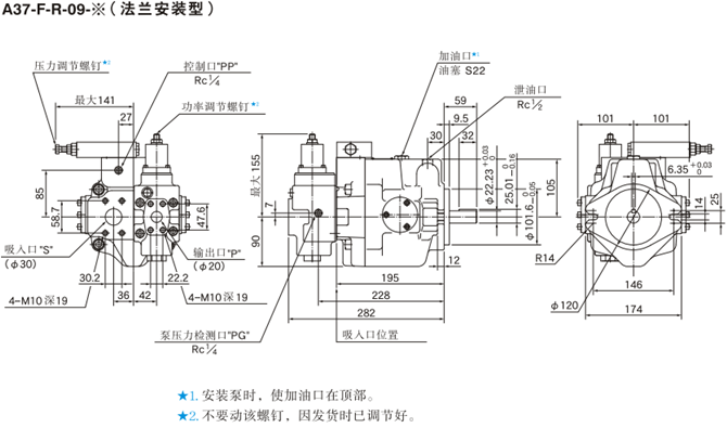 油研柱塞泵A37-F-R-09法蘭安裝型安裝尺寸