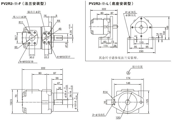 PV2R2-41/47/53/59/65系列<a  target='_blank'><u>油研葉片泵</u></a>尺寸